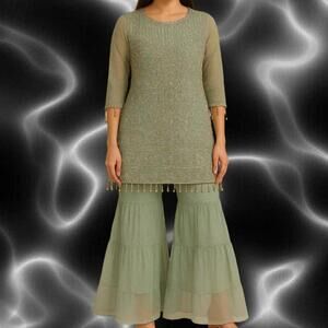 Brand New sage green Gharara suit